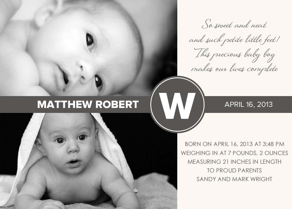 Contemporary Monochromatic Photo Birth Announcement and Baby
